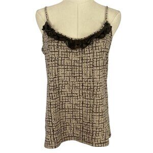 ⭐ 3/$15 Vintage Y2K Apostrophe XL Tan Brown Ruffle Geometric Print Cami Tank Top